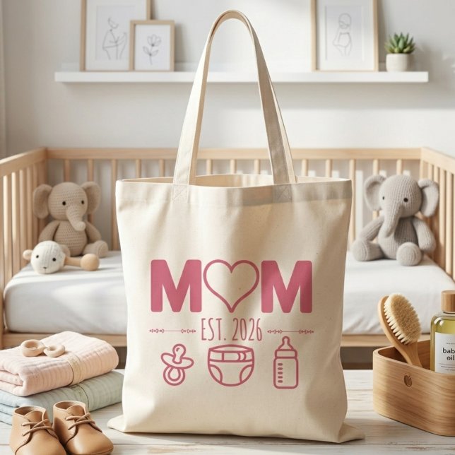 Bolsa Tote Doce Ícones de Bebê Ano de Mãe Rosa Doce (Criador carregado)