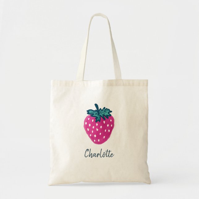 Bolsa Tote Doce Morango Fruta Nome Personalizado  (Frente)