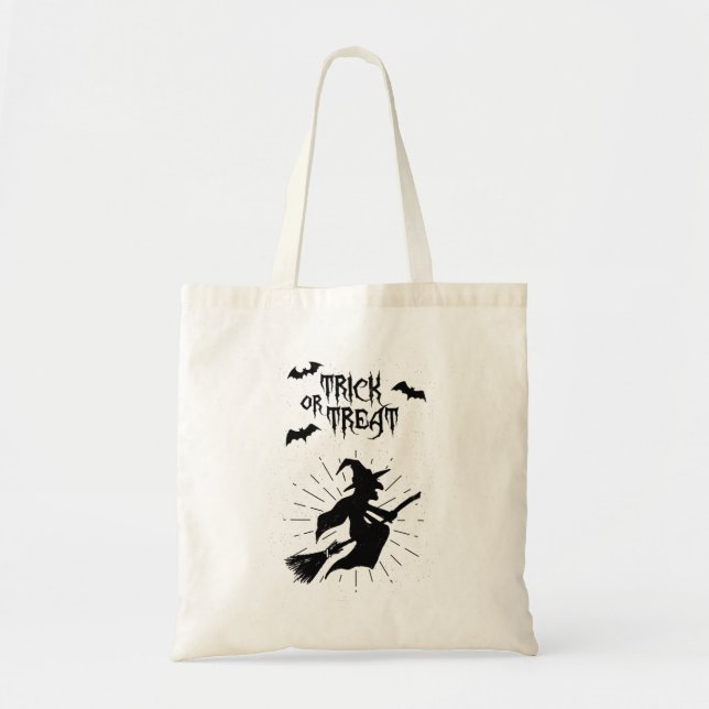 Bolsa Tote doce ou travessura a bruxa voadora halloween (Frente)