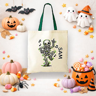 Bolsa Tote Doce ou Travessura Arte de Esqueleto Dançante Verd