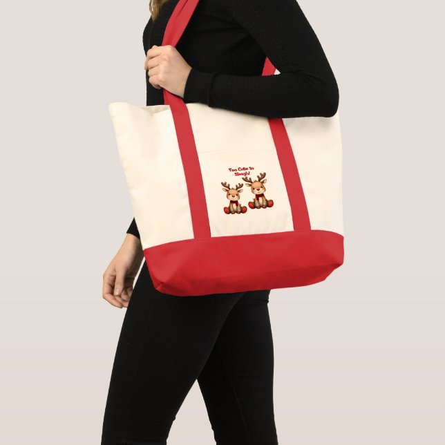 Bolsa Tote Doce Par de Rena na Neve de Férias (Frente (produto))