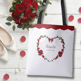Bolsa Tote Doce Presente de Menina de Flores Rosas Vermelhas