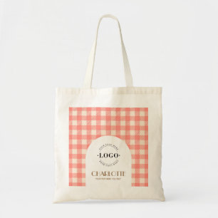 Bolsa Tote Doce rosa gingham logo comercial préppy