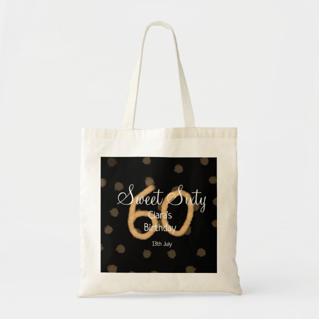 Bolsa Tote Doce Sessenta adiciona nome data aniversário polka (Frente)