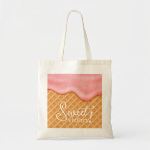 Bolsa Tote Doce Sorvete Vitória Cone Sprinkles Rosa Divertido