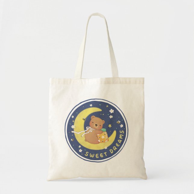 Bolsa Tote Doces sonhos: Urso de Teddy e Ilustração de Mel (Frente)