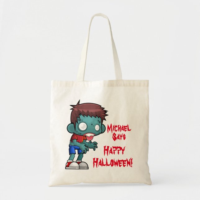 Bolsa Tote Doçura ou travessura personalizada do zombi (Frente)