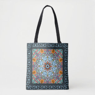 Bolsa Tote Dodle ornamental colorida: padrão simétrico.