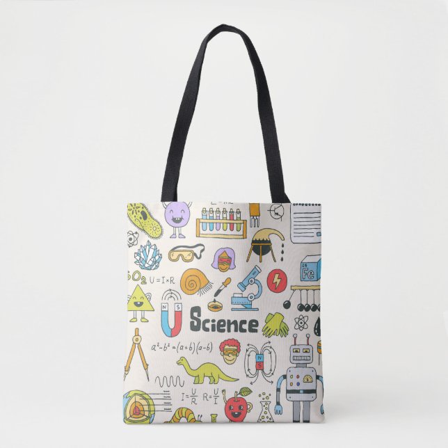 Bolsa Tote Dodles Científicos: Conjunto Escolar Desenho À Mão (Frente)