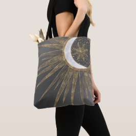 Bolsa Tote Dodles Dourados Elegantes Sun Moon Mandala Design