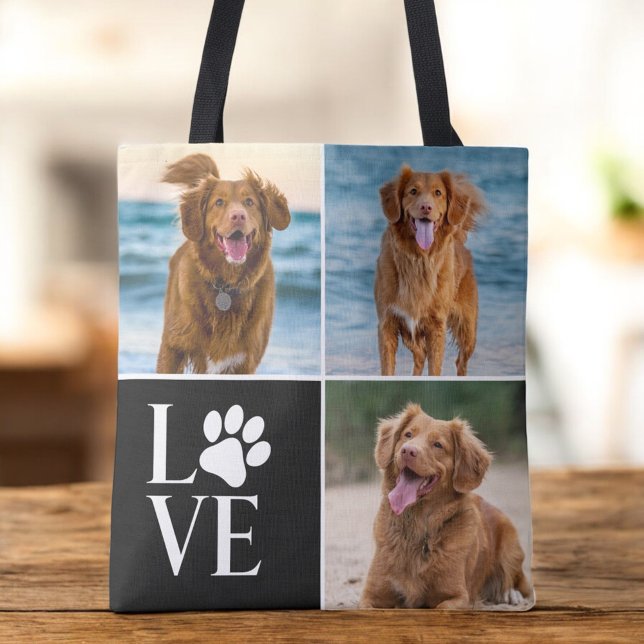 Bolsa Tote Dog Lover Photo Collage Custom Love Cute Pet (Criador carregado)