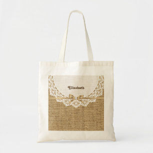 Bolsa Tote Doily branco com laço e serapilheira natural de