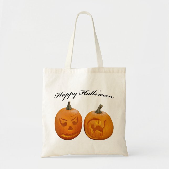 Bolsa Tote Dois Abóboras Feliz Dia das Bruxas (Frente)