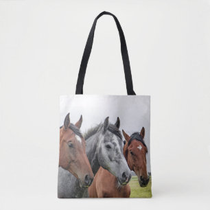 Bolsa Tote Dois baías e uma Cinza, três cavalos em fila