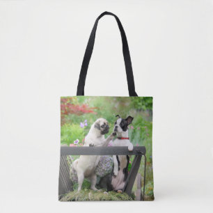 Bolsa Tote Dois cachorros um cachorrinho e Boston Terrier num