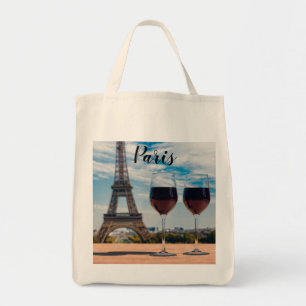 Bolsa Tote Dois copos de vinho com torre Eiffel