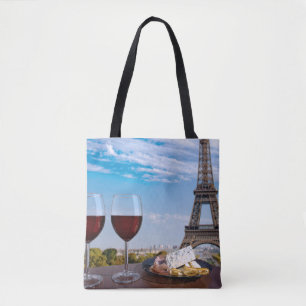 Bolsa Tote Dois copos de vinho no café em Paris