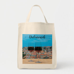 Bolsa Tote Dois copos de vinho tinto com vista ao Dubrovnik