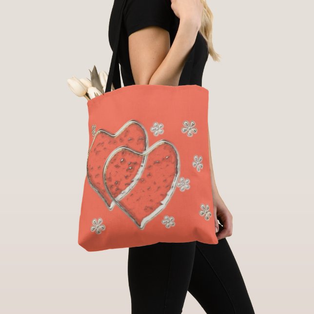 Bolsa Tote dois corações transparentes, casamento romântico (Close Up)