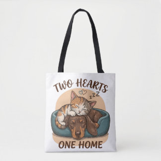 Bolsa Tote Dois Corações Uma Casa – Arte de Abraço de Gato e
