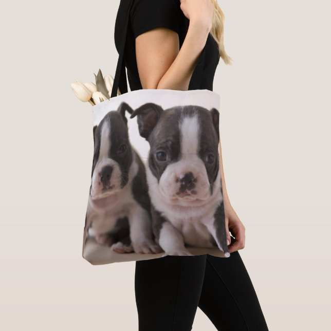 Bolsa Tote Dois filhotes de cachorro de Boston Terrier (Close Up)