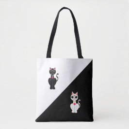 Bolsa Tote Dois Gatos Cuxos em Preto e Branco