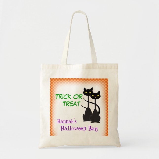 Bolsa Tote Dois Gatos Pretos - Trick Personalizado ou Tratar (Frente)