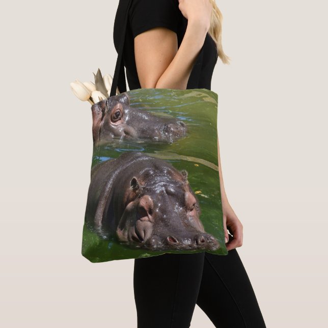 Bolsa Tote Dois Hippos Nadando Em Pond, Totebag (Close Up)