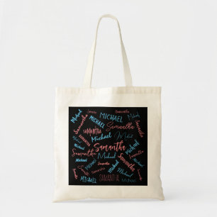 Bolsa Tote Dois nomes casal padrão monograma rosa claro azul