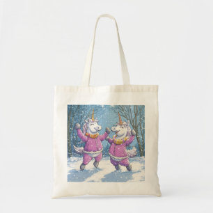 Bolsa Tote Dois Unicórnios com roupa de neve