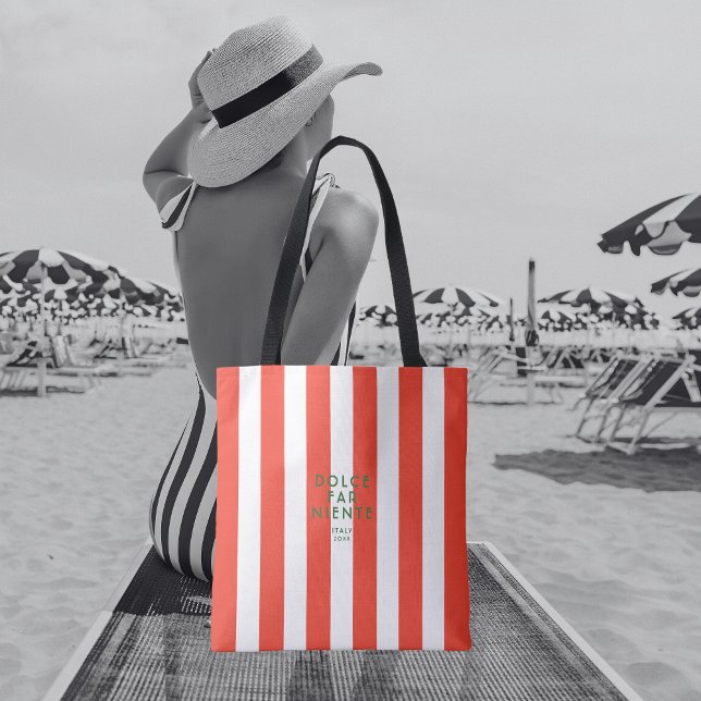 Bolsa Tote Dolce Far Niente Itália Red Cabana Stripe Viagem (Criador carregado)