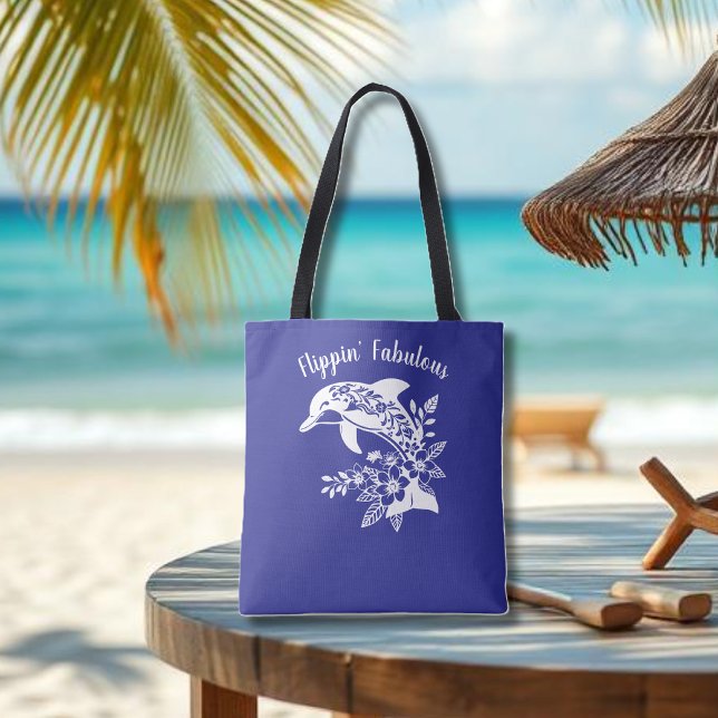 Bolsa Tote Dolphin-Flippin' Fabulous-Blue (Hawaiian Dolphin, Flippin Fabulous, Islander Summer, Beach, Fisherman Trend, Blue Tote)