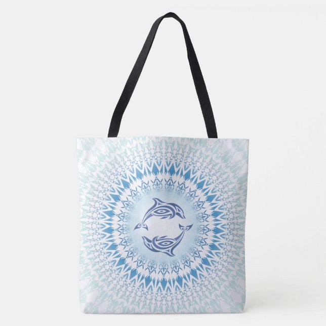 Bolsa Tote Dolphins Mandala Blue White Maritime (Frente)