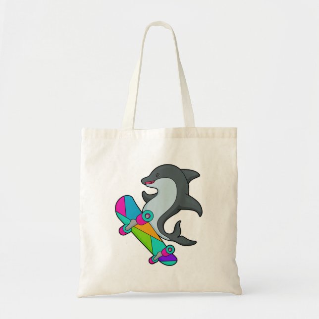 Bolsa Tote Dolpin como Skater com skate (Frente)