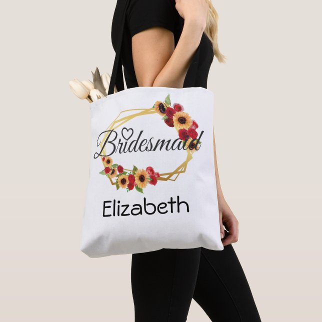 Bolsa Tote Dono de Bridesmaid, Girassol, Rosas, Dourada Frame (Close Up)