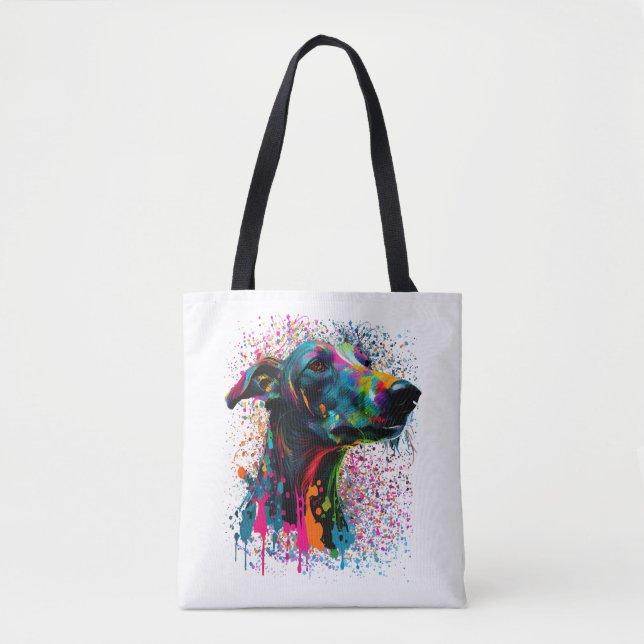 Bolsa Tote Dono de Cachorro da Raça Greyhound com Salpico Col (Frente)