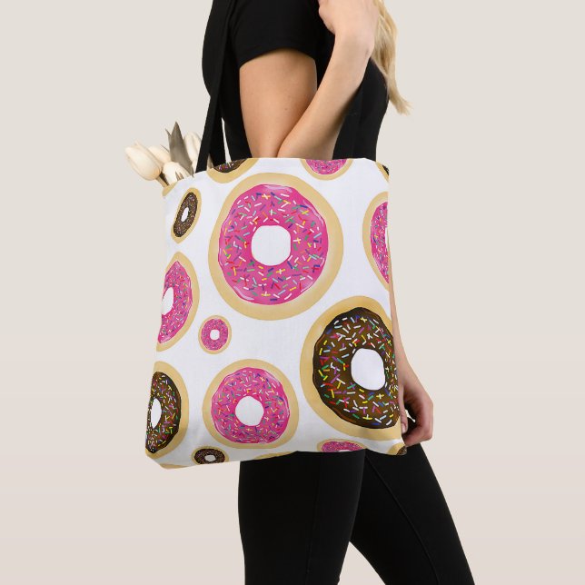 Bolsa Tote Donuts Rosa e Marrom com Confetes Diversão Moderna (Close Up)
