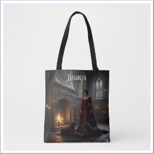 Bolsa Tote Donzela Gótica Medieval no Castelo com Cães