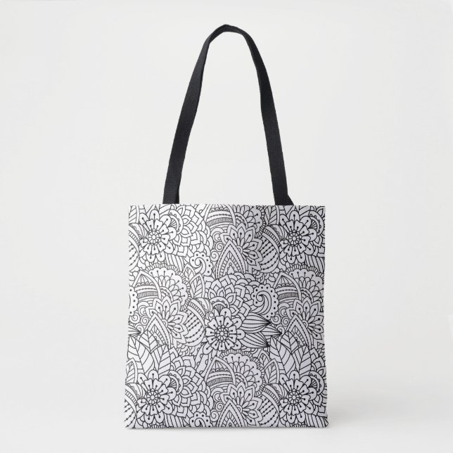 Bolsa Tote Doodle 2 do design da flor (Frente)