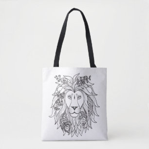 Bolsa Tote Doodle 2 do leão e das flores