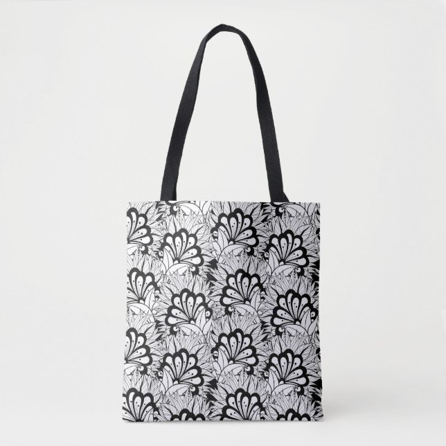 Bolsa Tote Doodle 2 do teste padrão de flor (Frente)