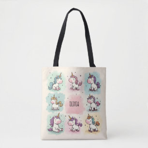 Bolsa Tote Doodle de Unicórnio Caprichoso Fofo