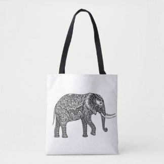 Bolsa Tote Doodle estilizado 2 do elefante da fantasia