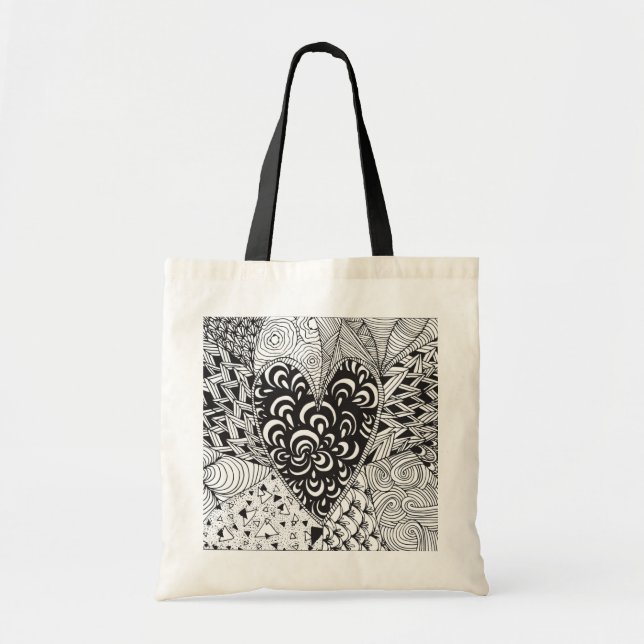 Bolsa Tote Doodle inspirado do coração (Frente)