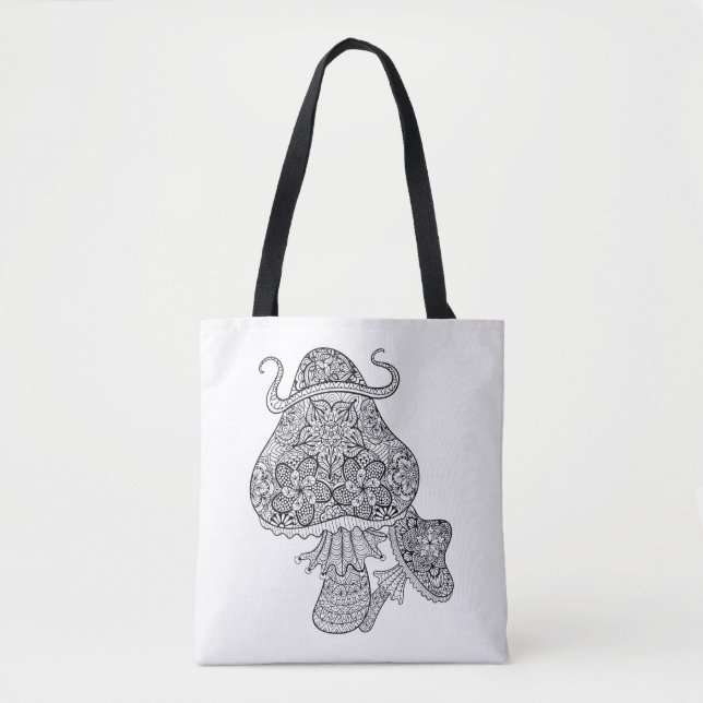 Bolsa Tote Doodle mágico tirado mão 2 dos cogumelos (Frente)