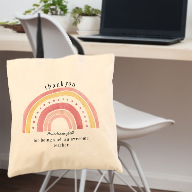 Bolsa Tote Doodle Pink Rainbow Cute Professora Obrigado Prese (Criador carregado)