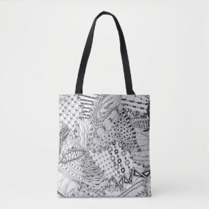 Bolsa Tote Doodle preto & branco, desenho original Tangled