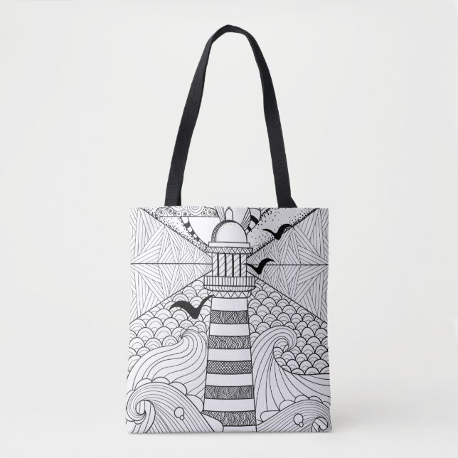 Bolsa Tote Doodle tirado mão 2 do farol (Frente)