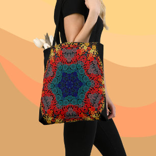 Bolsa Tote Dot Mandala Flor Amarelo Azul e Vermelho
