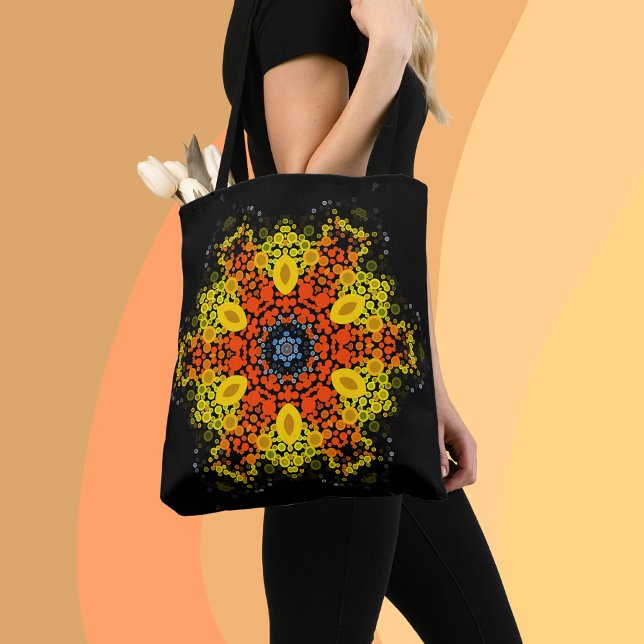 Bolsa Tote Dot Mandala Flor Amarelo Laranja e Azul (Criador carregado)